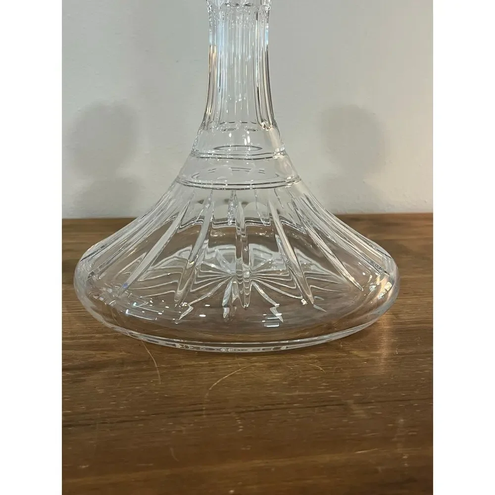 Vtg European Cut‎ Crystal Decanter w/ Globe Stopper Mid-Century Barware Elegant